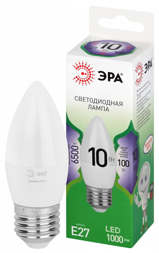Лампа светодиодная ЭРА GREEN LINE LED B35-10W-865-E27 GL 10Вт свеча холодный свет E27 фото 1