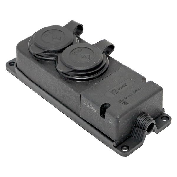 Розетка двухместная с заглушками каучук 2P+PE 16A 230В IP44 PRO фото 1