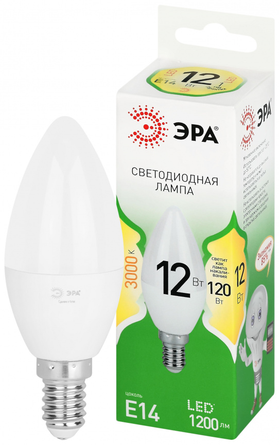 Лампа светодиодная ЭРА GREEN LINE LED B35-12W-830-E14 GL 12Вт свеча теплый свет E14 фото 1