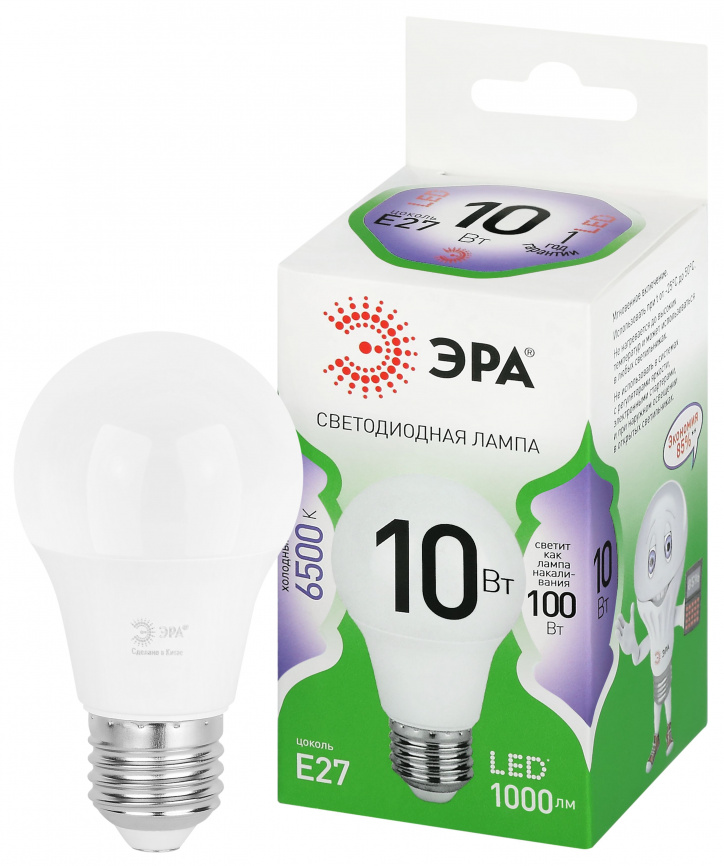Лампа светодиодная ЭРА GREEN LINE LED A60-10W-865-E27 GL 10Вт груша холодный свет E27 фото 1