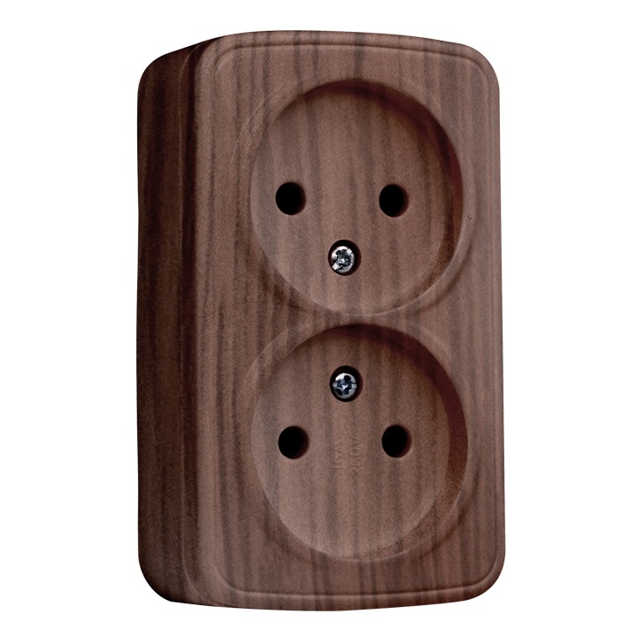 "Минск" Розетка 2-местная ОП 10А без заземления темное дерево EKF фото 1