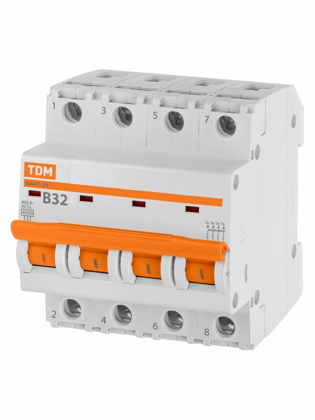 Выключатель ВА47-29 4Р 32А 4,5кА х-ка В TDM фото 1