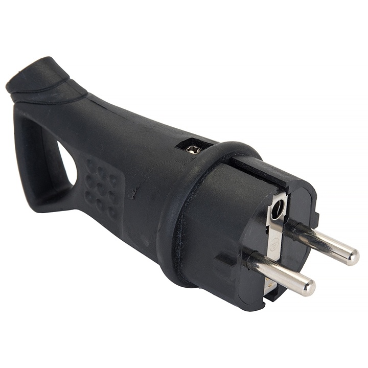 Вилка угловая с ушком каучук 2Р+РЕ 16А 250В IP44 фото 1