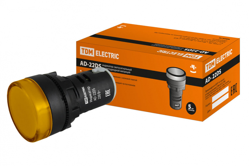 Лампа AD22DS(LED)матрица d22мм желтый 230В TDM фото 1