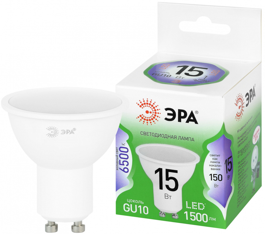 Лампа светодиодная ЭРА GREEN LINE LED MR16-15W-865-GU10 GL 15Вт софит холодный свет GU10 фото 1