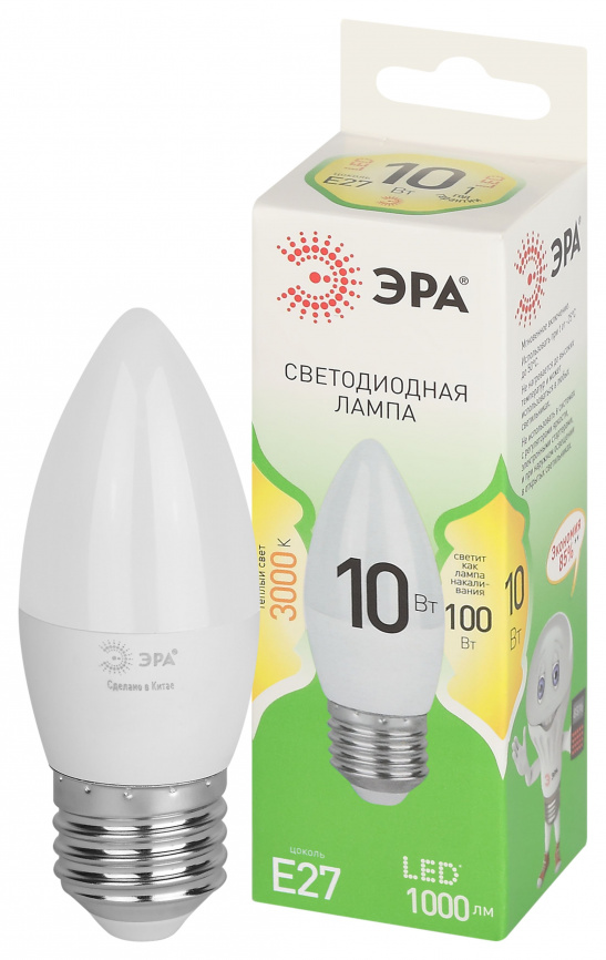 Лампа светодиодная ЭРА GREEN LINE LED B35-10W-830-E27 GL 10Вт свеча теплый свет E27 фото 1