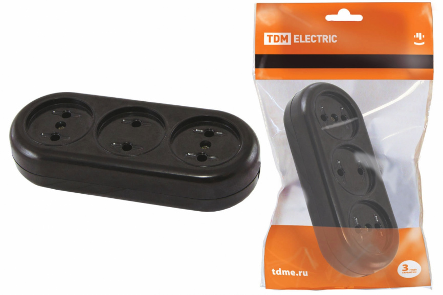 Розеточная колодка 3 гнезда 2П 16А макс. "Ретро" 250B (карболит) TDM фото 1