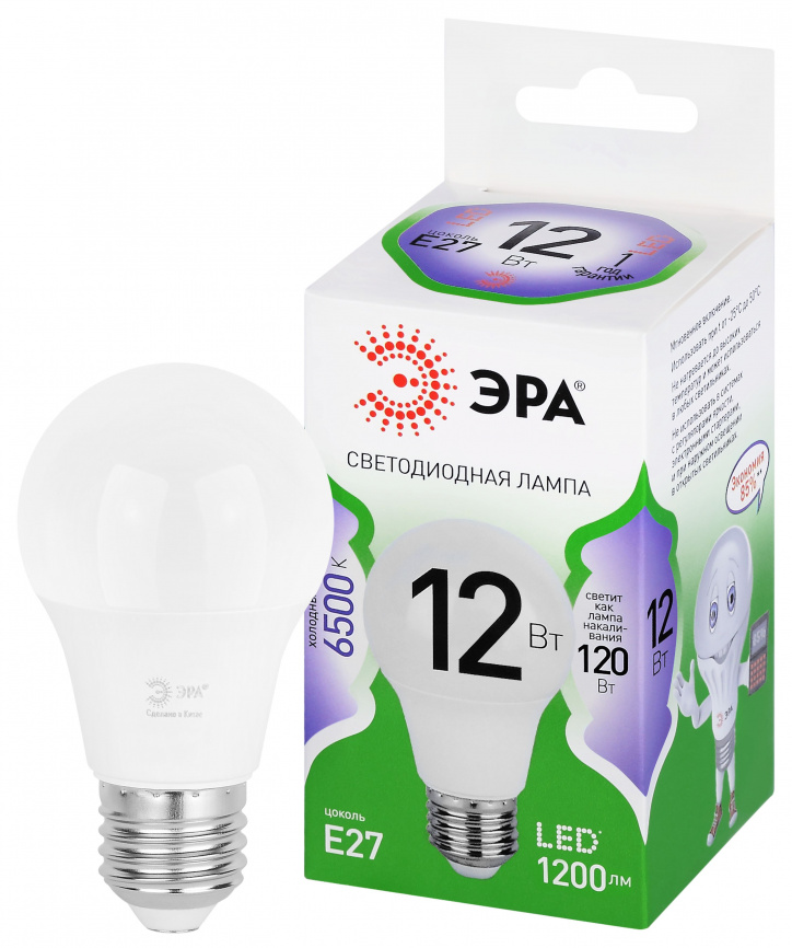 Лампа светодиодная ЭРА GREEN LINE LED A60-12W-865-E27 GL 12Вт груша холодный свет E27 фото 1